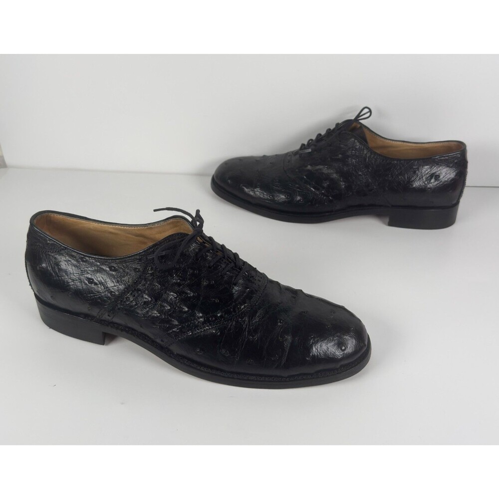 Handmade Ostrich Men's Tony Leather Black Oxford Dress Shoes Size 9-10
